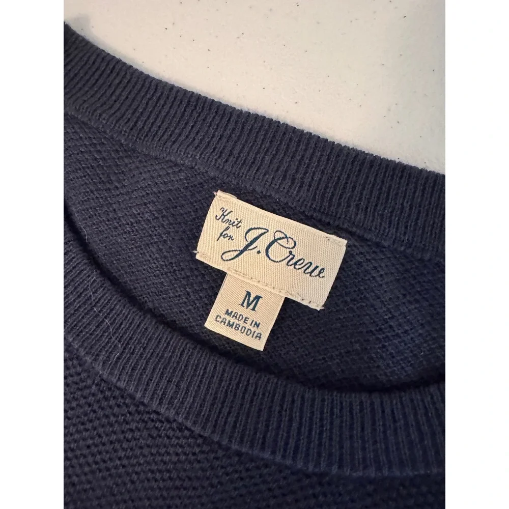 J.Crew Mens Navy Blue Textured Cotton Crewneck Sweater Size Medium ff